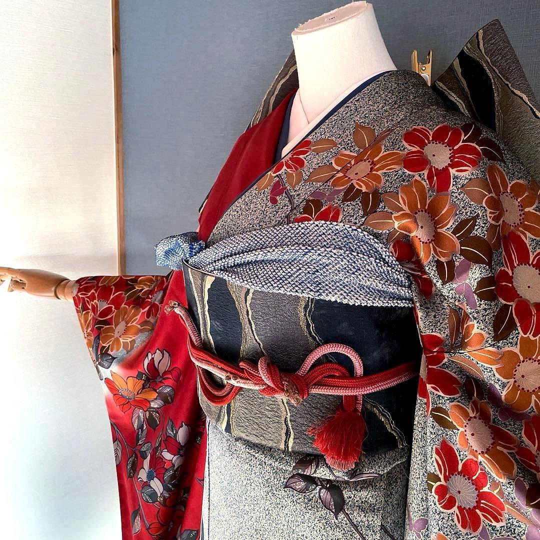 仕立付き 振袖フルセット32点 正絹振袖 桜 f-585 白 ホワイト 水色 青