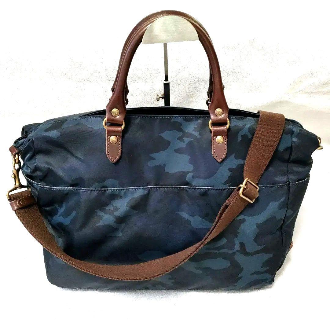 Folna 藤巻百貨店限定 2way 迷彩 ナイロン ブリーフバッグ ネイビー