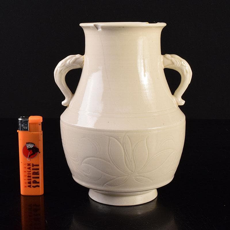中国 徳化窯白磁 刻花文 双耳瓶 C 6946 - メルカリ