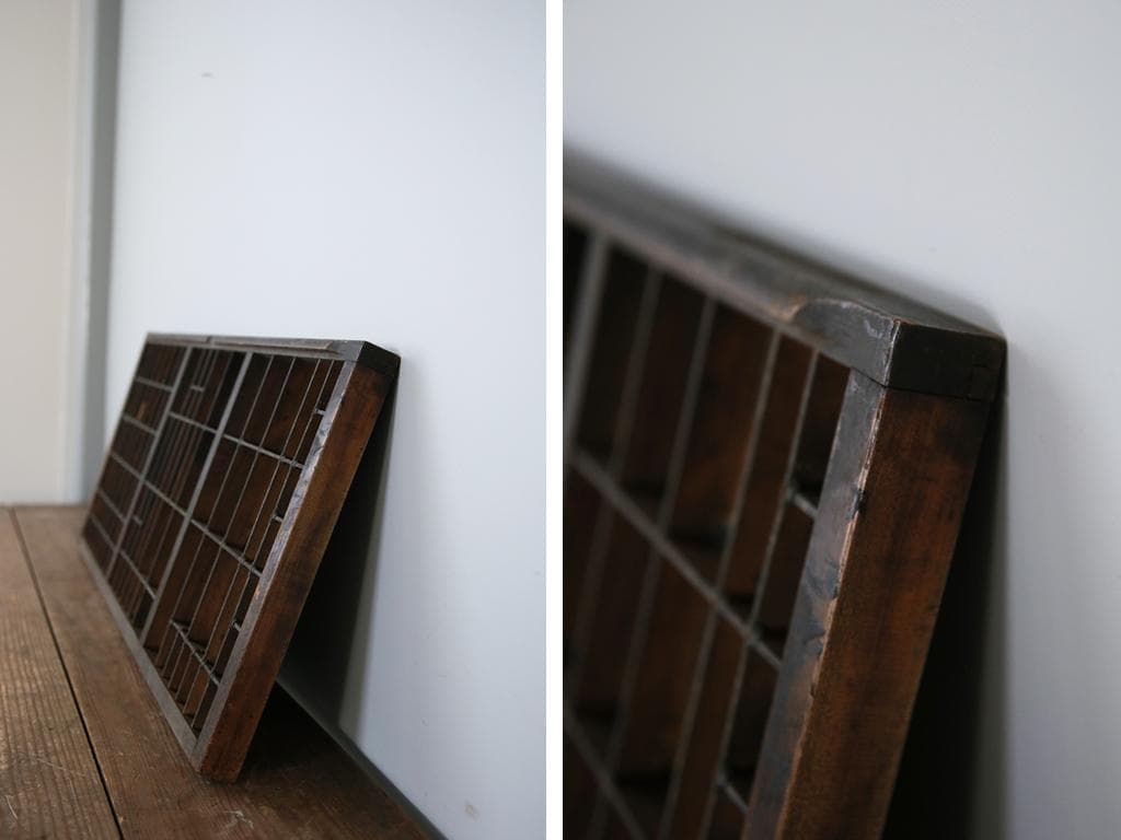 英国アンティーク木製プリンタトレイ/飾り棚/枡ケース/小物入れ(92-46