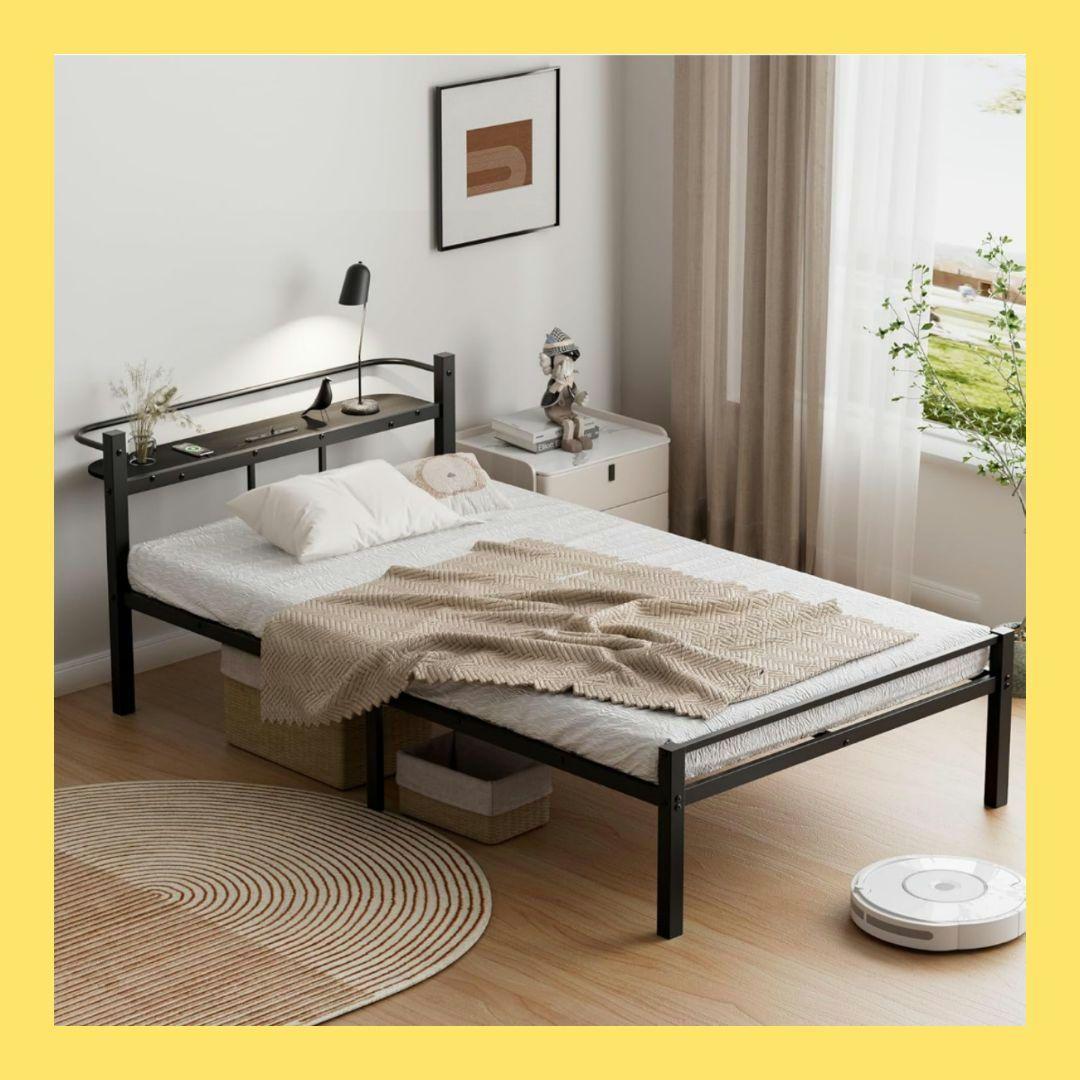 SuperKois ベッドフレーム ダブル ブラック コンセント 棚付き 収納 SuperKois ベッドフレーム ダブル ブラック コンセント 棚付き 収納