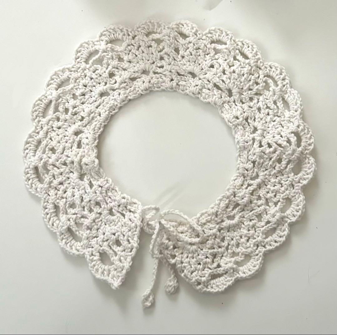 ホワイト レース風 つけ襟 ハンドメイド 編み物 - メルカリ