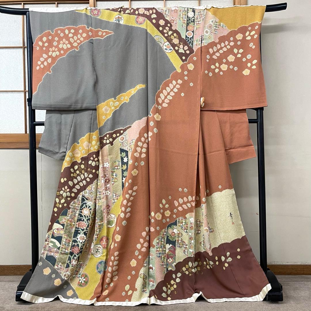 逸品 手書き京友禅 作家物 二代目松井青々 訪問着 辻ヶ花 落款あり 金