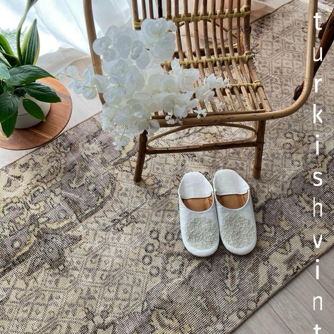 3m超ロング／76×297 グレー メダリオンランナー トルコヴィンテージラグ