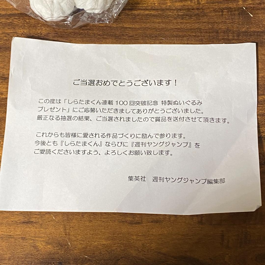100体限定】しらたまくん 連載100回突破記念 特製ぬいぐるみ 当選通知
