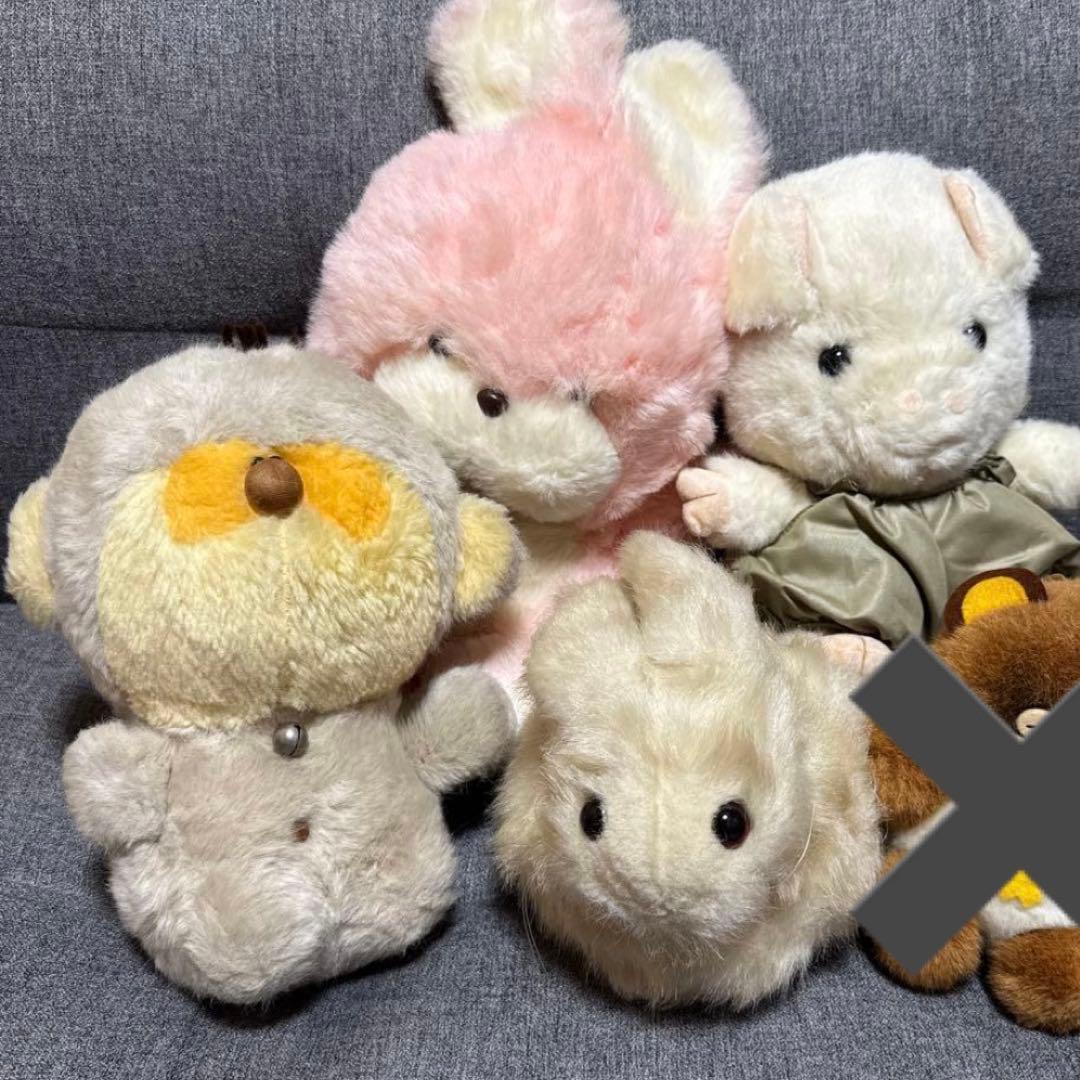 昭和レトロ　ぬいぐるみ4点　うさぎさん2匹/ぶたさん/おさるさん 昭和レトロ ぬいぐるみ4点 うさぎさん2匹/ぶたさん/おさるさん - メルカリ