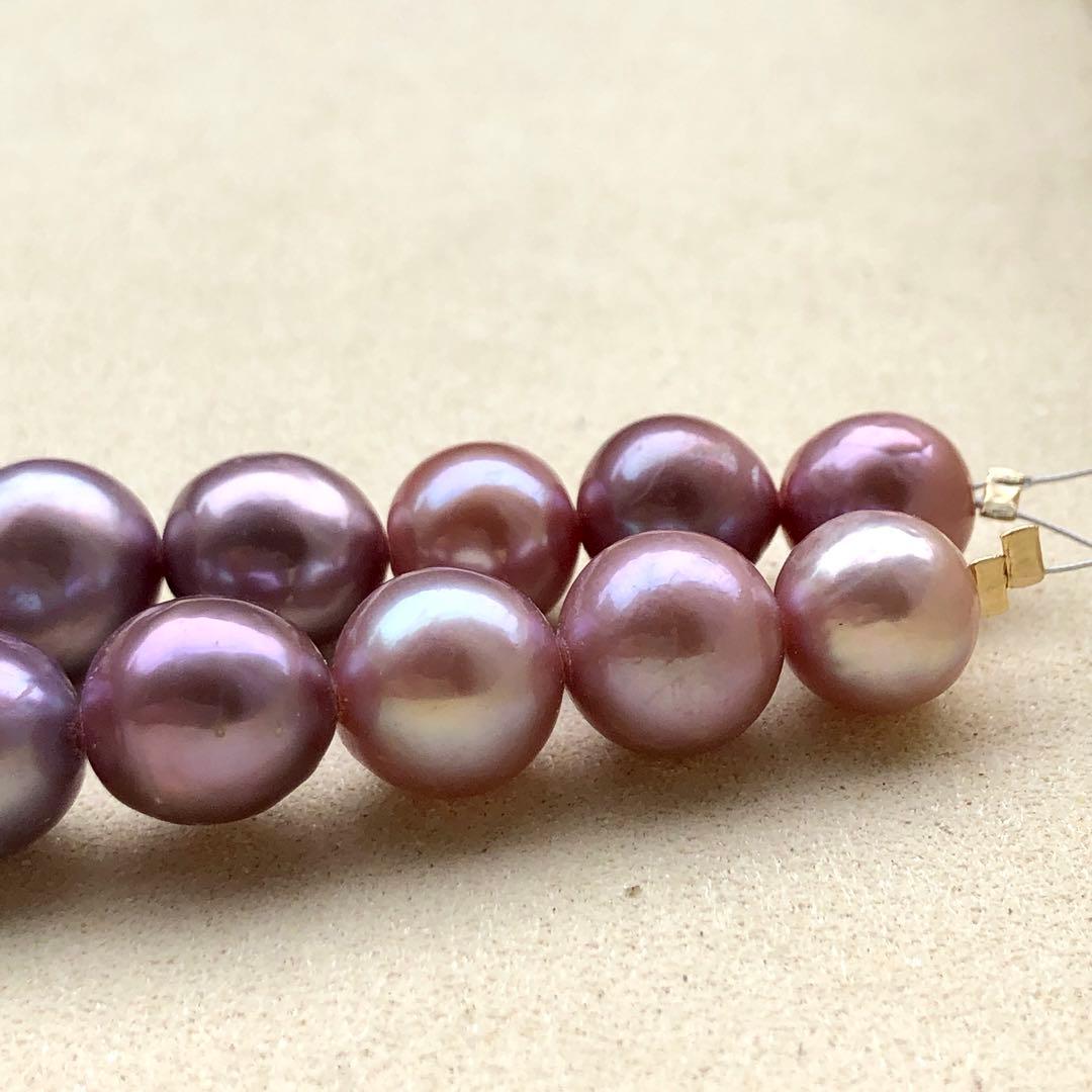 本真珠淡水エジソンパール ラベンダー9-12㍉ネックレス連材BEN454