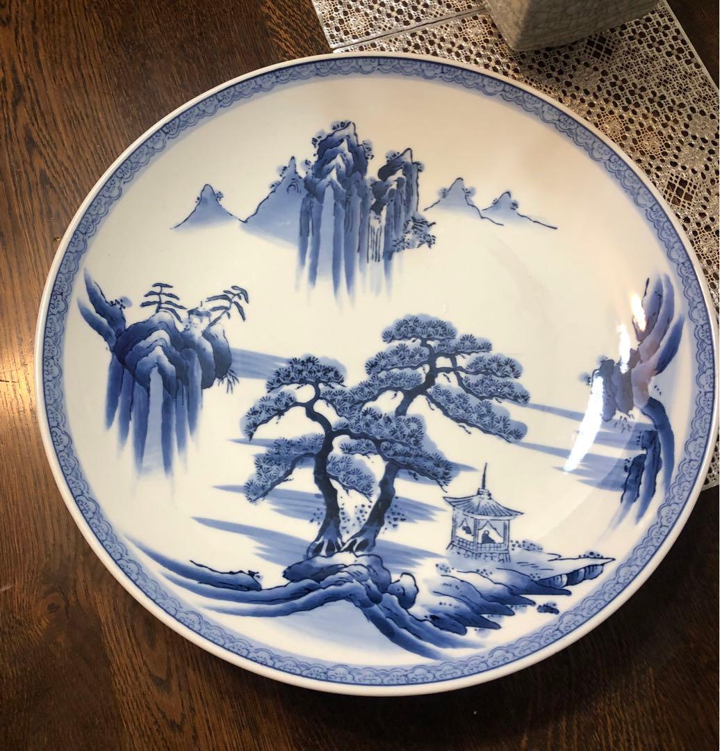 有田焼 峯山作 染付山水紋 飾り絵皿 大皿 径46cm - メルカリ