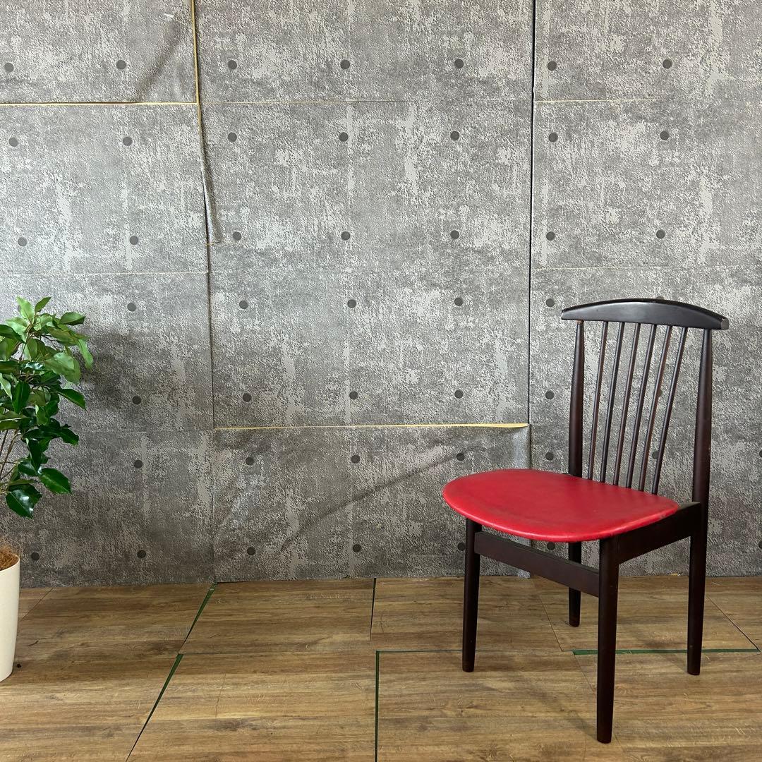 若越チェア製作所꧂赤革ダイニングチェア ビニールレザー 昭和レトロ