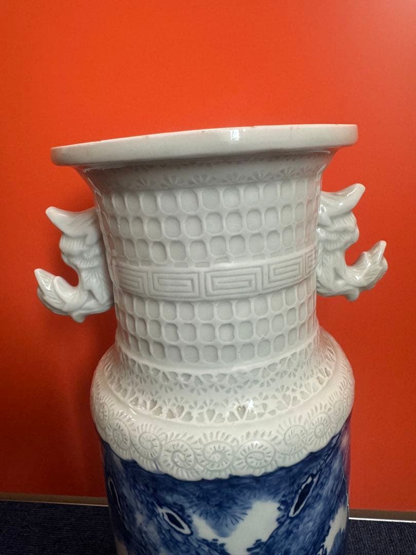 1675 希少 平戸焼 大花瓶 大壺 陰刻 人物浮彫 時代物 1675 希少 平戸焼