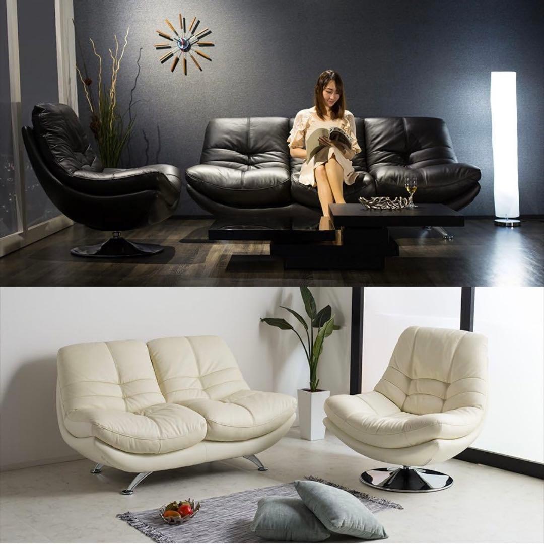 あ〜様専用】【定価8万】本革ソファ 一人掛け オレンジ 革張り スイベル