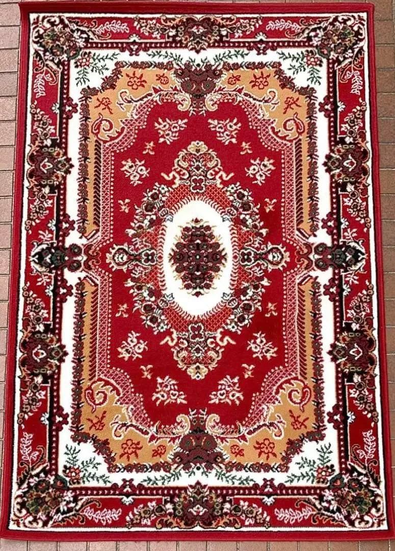 【美品】 ウィルトン織 絨毯 カーペット ラグ レッド 花柄 130×200㎝ 美品】 ウィルトン織 絨毯 カーペット ラグ レッド 花柄 130×200