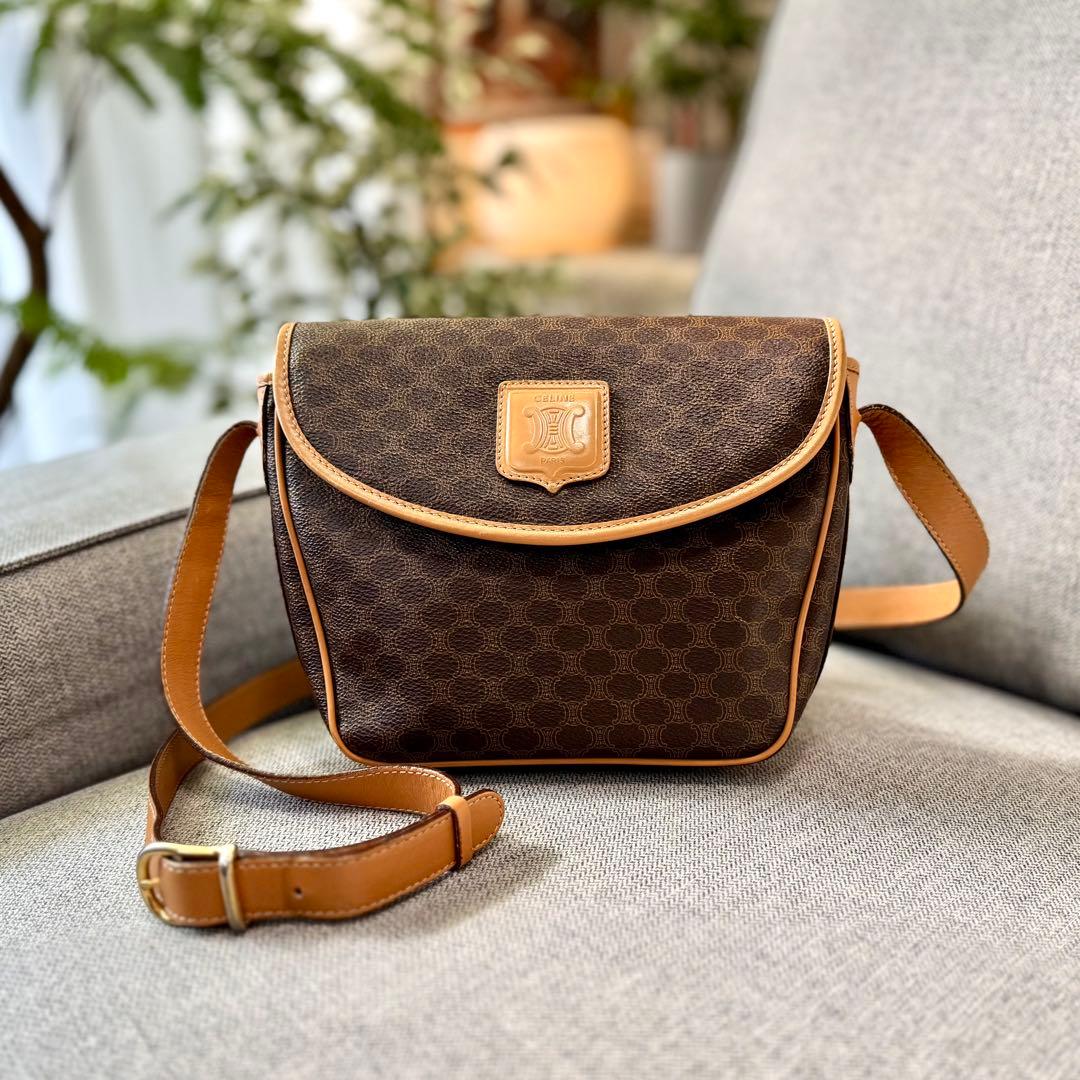 CELINE セリーヌ マカダム ブラゾン型押し フラップ ショルダーバッグ