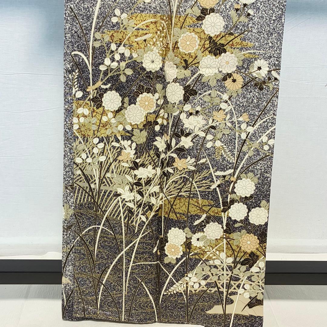 D210 訪問着 叩き染め 花模様 正絹 着物 袷 しつけ糸付き未使用極美品