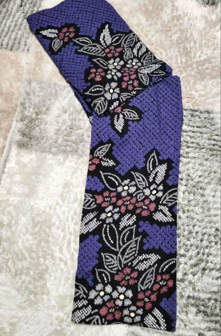 有松絞り浴衣　パープルブルー付け下げ柄 utatane 有松絞り 浴衣3点セット ( ゆかた・帯・下駄 ) 藍色に隠れる四