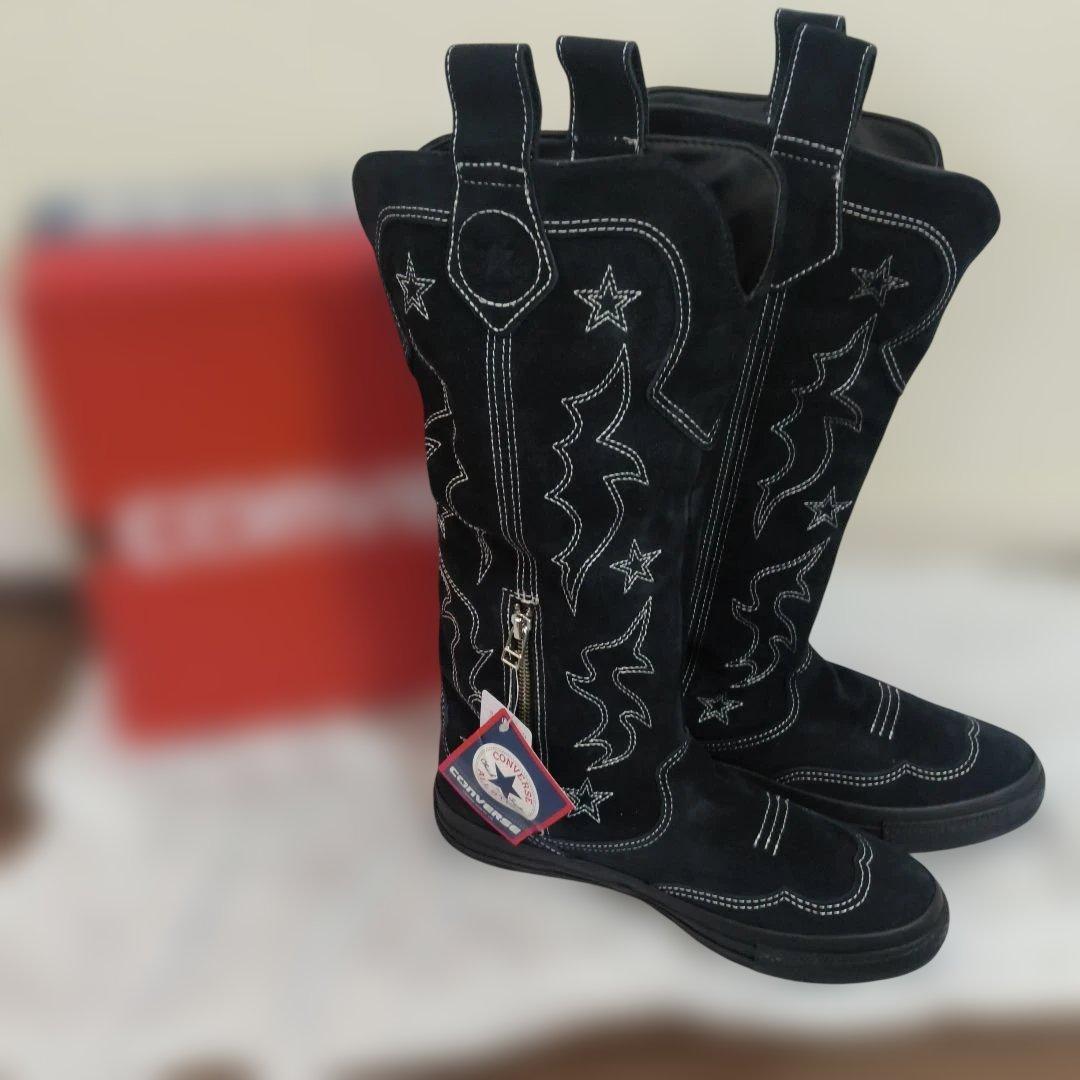 完売品コンバース ウエスタンブーツ ブラック ジップ スエード 刺繍　美品　箱有 完売品コンバース ウエスタンブーツ ブラック ジップ スエード 刺繍 美