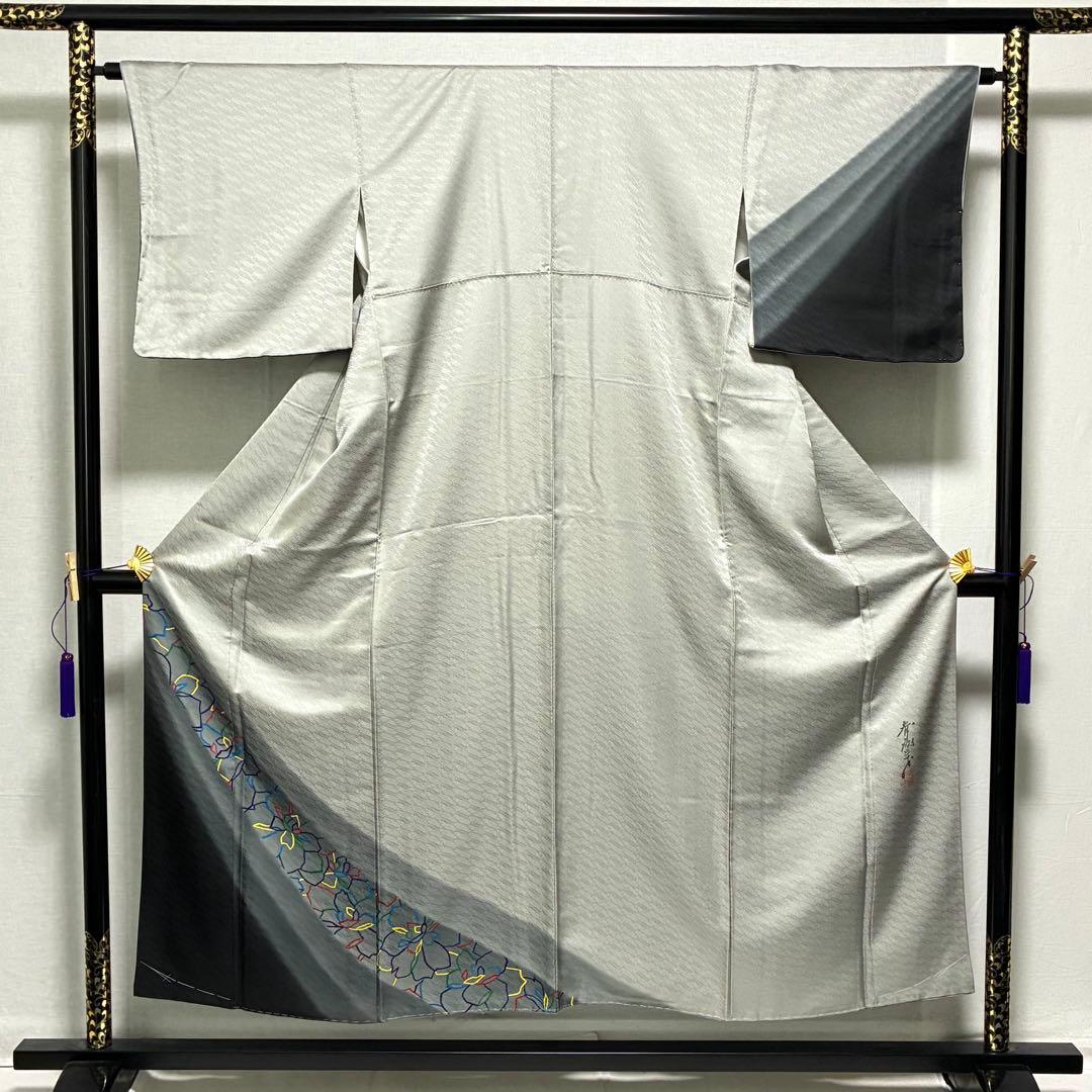 D74 訪問着 斎藤三才 やまと誂 薔薇 正絹着物 袷 しつけ糸付き未使用極美品 正絹訪問着レンタルフルセット「斉藤三才作 箔 枝花に蝶」 | すべての