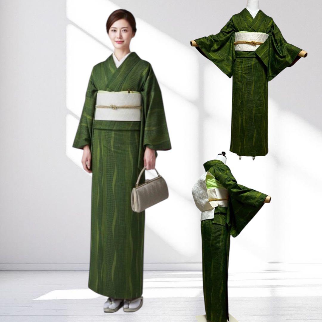 く*ん様 モ43 未使用近い 美品 袷 紬 ぜんまい紬系 色紬 小紋 フル