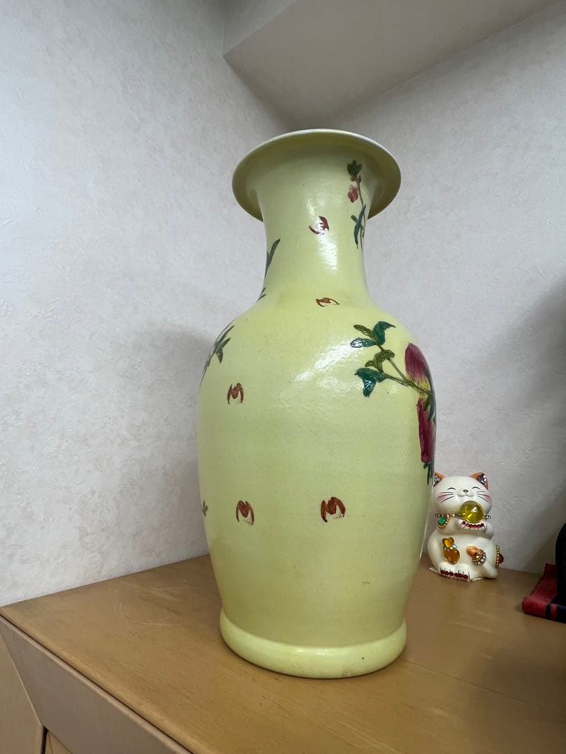 中国清康熙年製銘寿桃紋瓶 官窯骨董唐物古美術アンティーク 青磁 江戸