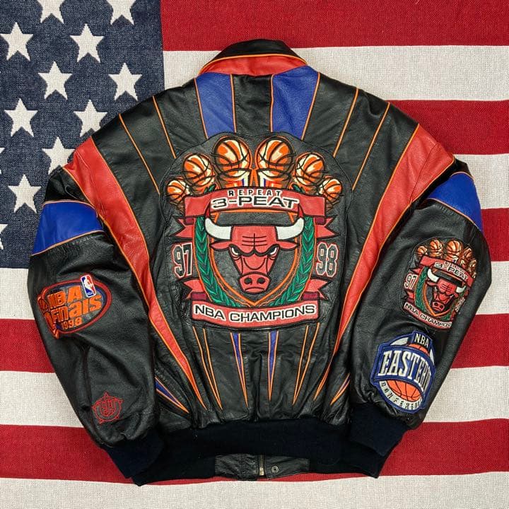 お宝確定】90s ジェフハミルトン ブルズ スリーピート スタジャン 肉厚