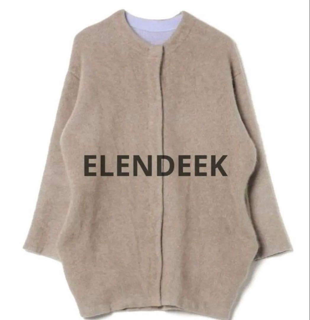 ELENDEEKラクーン混ダブルフェイスニットカーディガンバイカラーコート