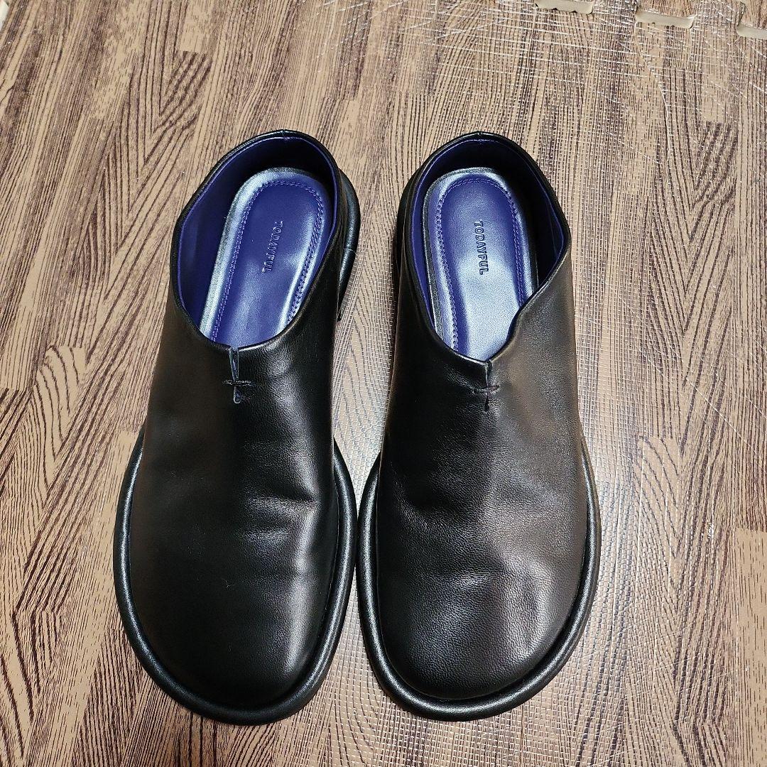 新品未使用 TODAYFUL スライドレザーシューズ スリッポン 黒×ブルー38