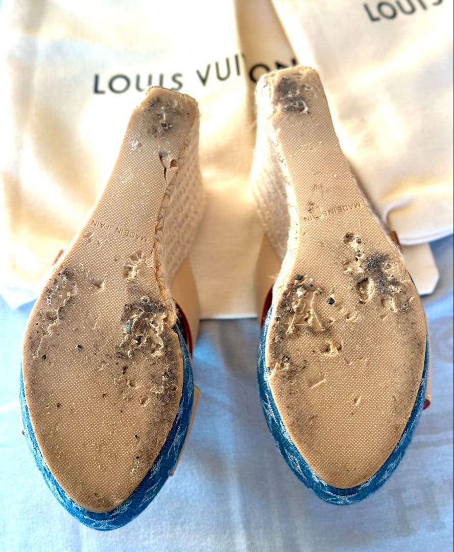 《正規品》ルイヴィトン ウエッジサンダル デニム　モノグラム 35 本物