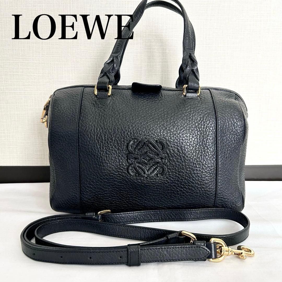 □LOEWE□ フスタ25 ミニボストンバッグ ショルダーバッグ 黒 レザー