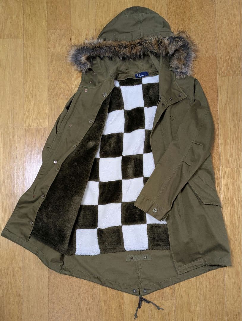 フレッドペリー】モッズコート ブロックチェックボアライナー カーキ S