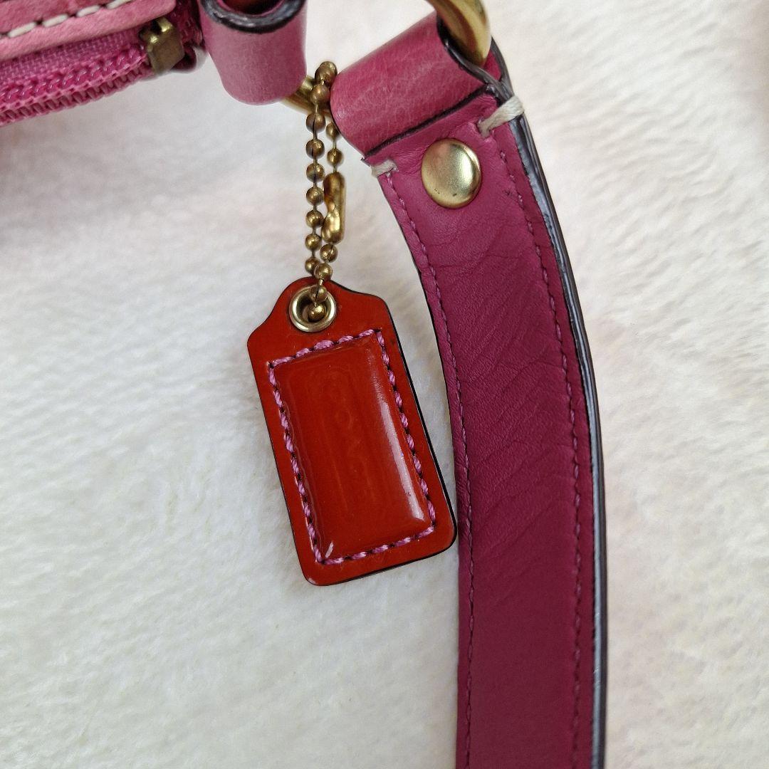 COACH コーチ アクセサリーポーチ キャンバスレザー 馬車 ピンク