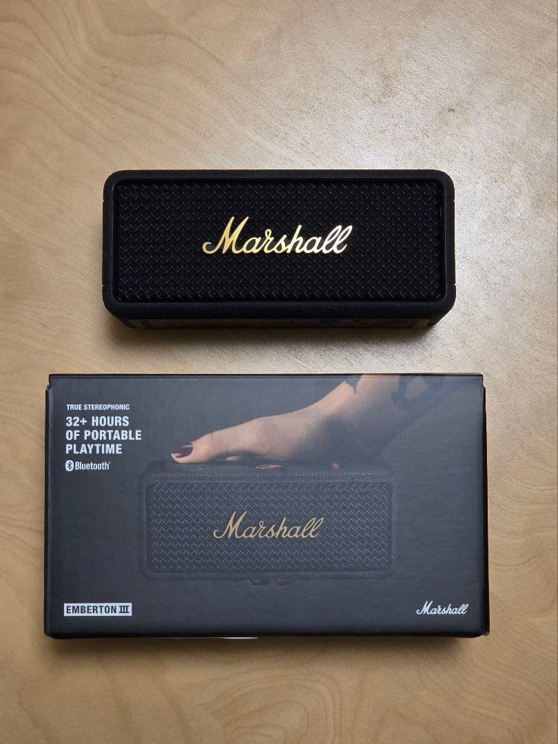 Marshall｜Emberton3｜ブラック Marshall ワイヤレスポータブル防水スピーカー/ブラック&ブラス