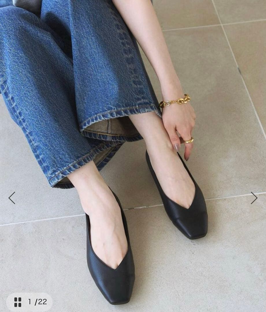 【美品】 ルタロン　スクエアVカットフラット　フラットシューズ　24.5㎝ LE TALON（ル タロン） シューズ 「追加」スクエアVカットフラット