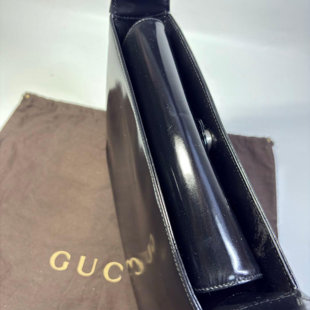 極美品 GUCCI グッチ パテントレザー ワンショルダーブラック リペア