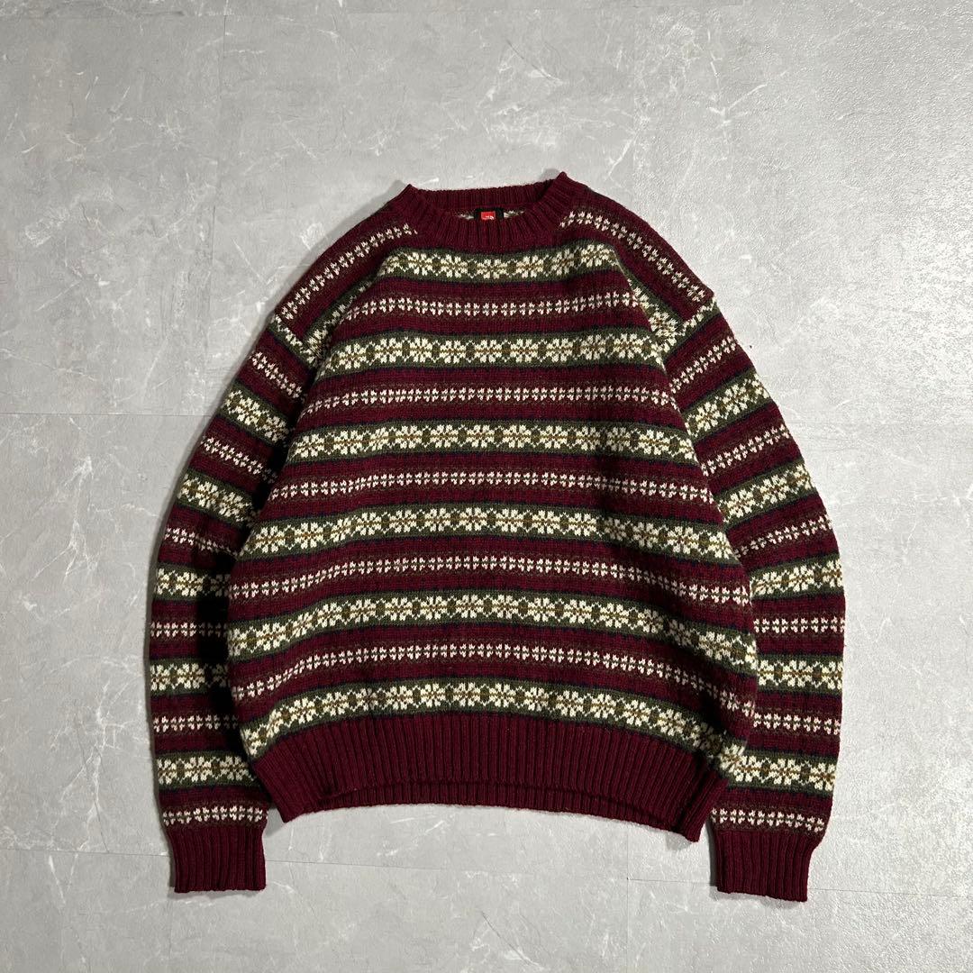90s The North Face 総柄 デザインニット ウール ボーダー L VINTAGE】90s LANDS'END Multi Border Knit 