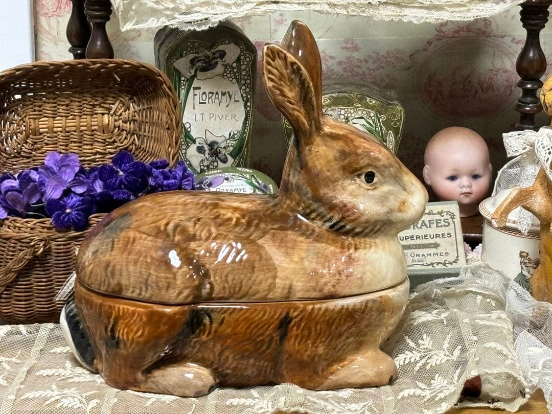 フランスアンティーク ミッシェル・コーガン うさぎのテリーヌポット