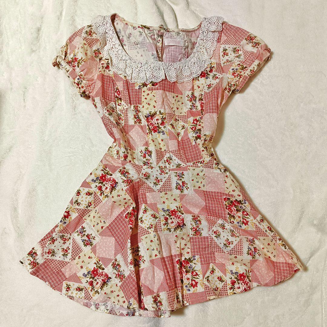 LIZLISA パッチワーク風 ミニワンピース 花柄 ロリータ 姫カジ - メルカリ