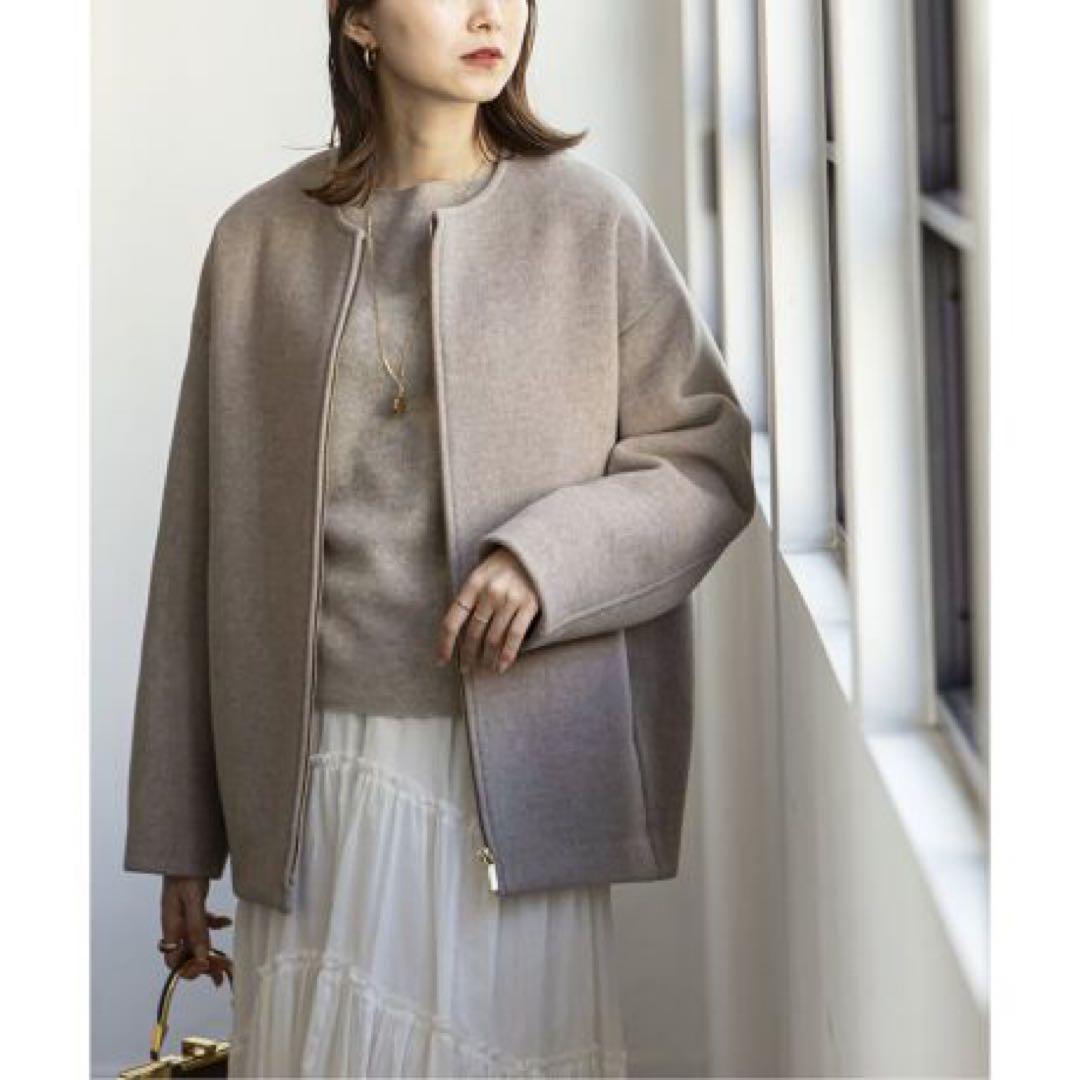 ばず 様ノーブル MTRカラーレスジップショートコート ベージュ 32