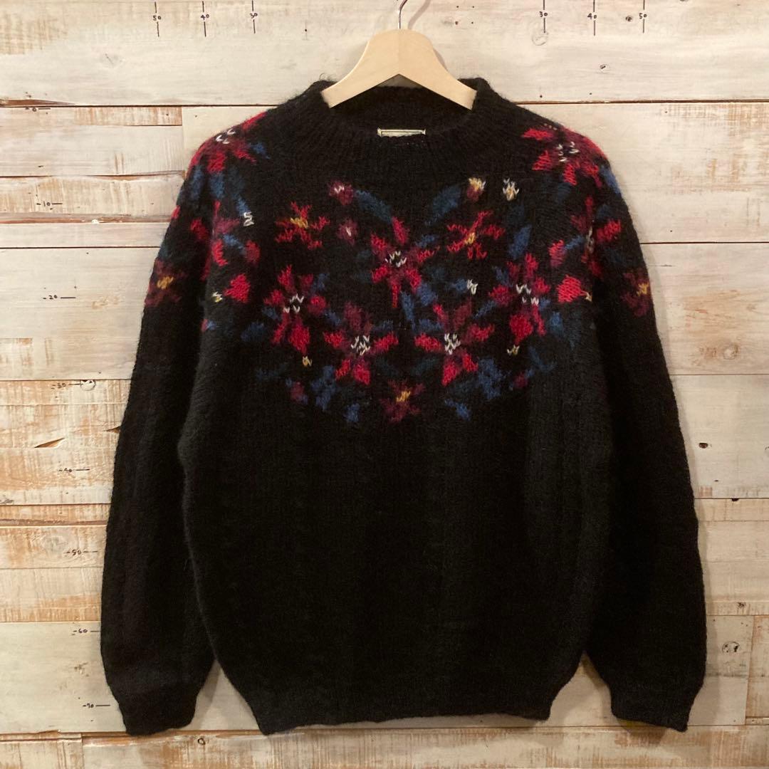 80s L.L.Bean モヘア混 花柄 ノルディック ニット ビンテージ