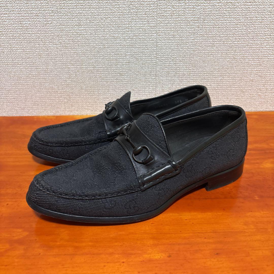 グッチ グレー ブラック 24cm 37.5 ビットローファー 中古・古着通販】GUCCI (グッチ) パンチングレザーホースビット