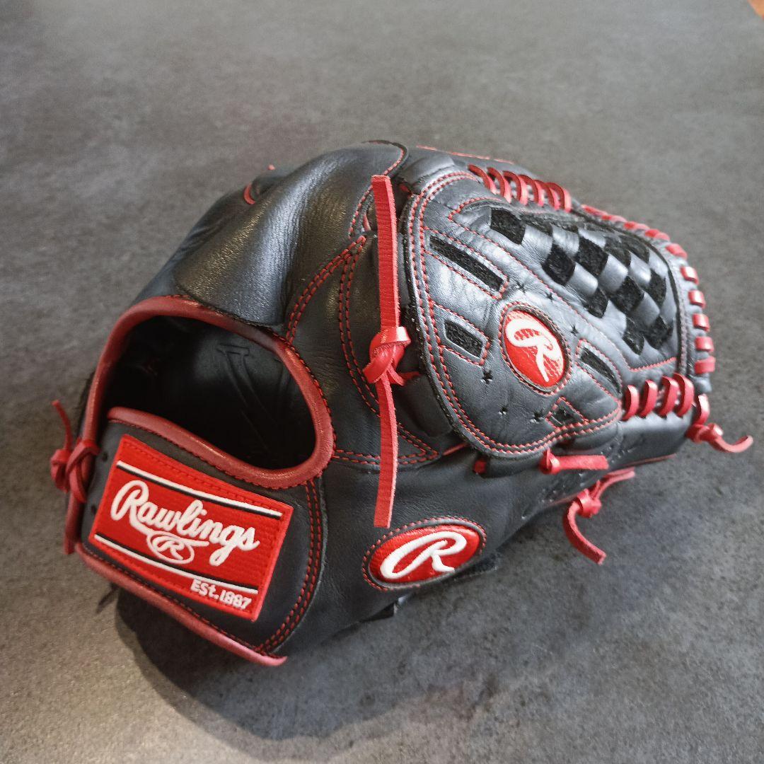Rawlings 軟式グローブ 黒/赤 大人用　ピッチャー用 ローリングス 軟式グローブ ピッチャー 投手用 HOH METALLIC 黒 赤
