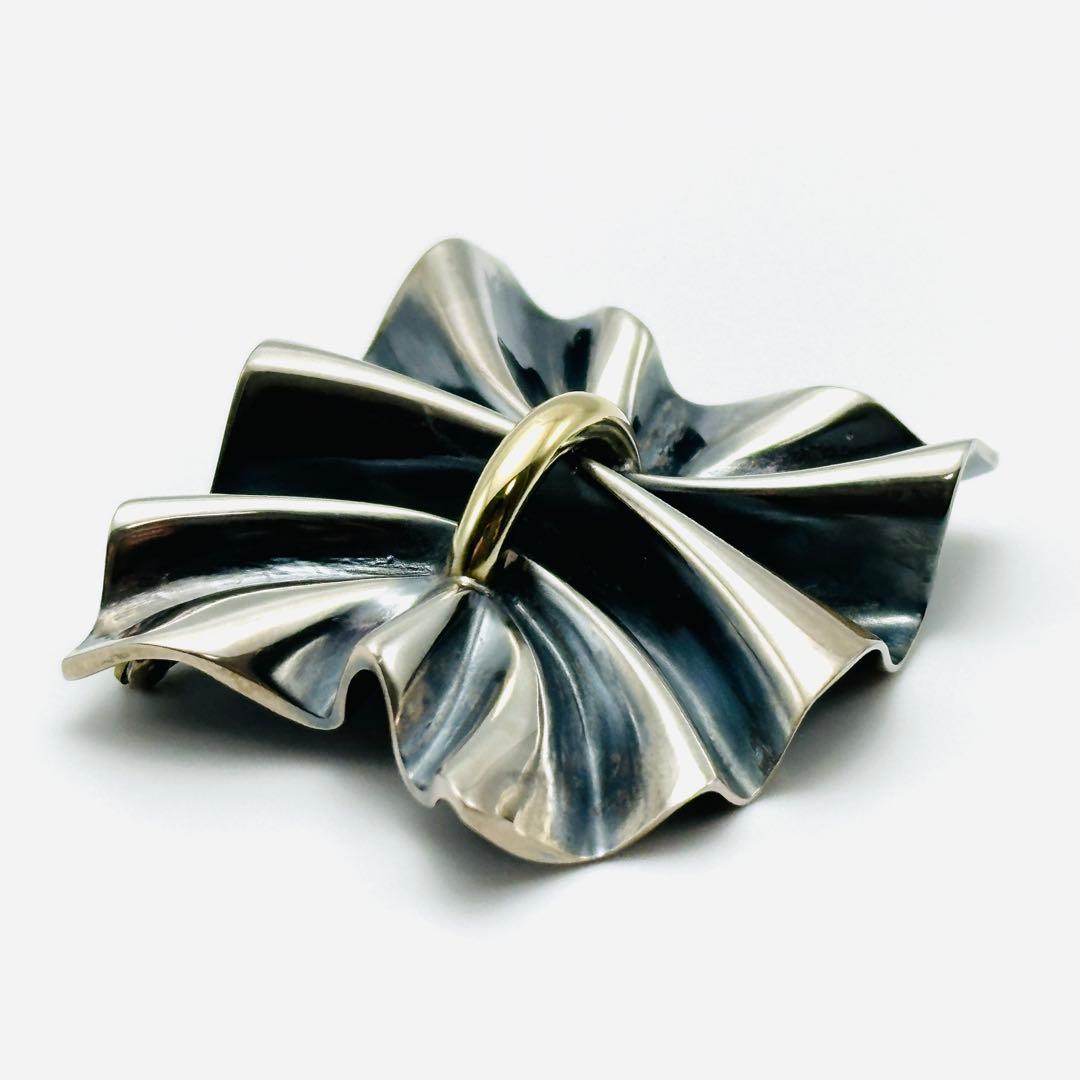 GEORG JENSEN 399 ギャザー シルバーブローチ 925 燻 コンビ
