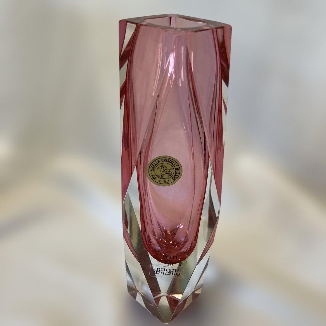 ムラーノ MURANO ヴィンテージ フラワーベース 花瓶 ピンク ムラノ