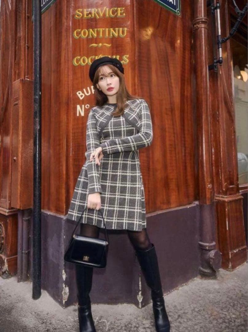 Her lip to Pantheon Checked Knit Dress