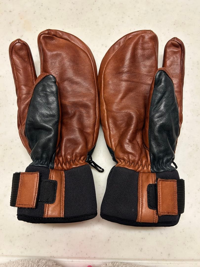 HESTRA ミトングローブ レザー 3フィンガー サイズ7 ネイビーブラウン