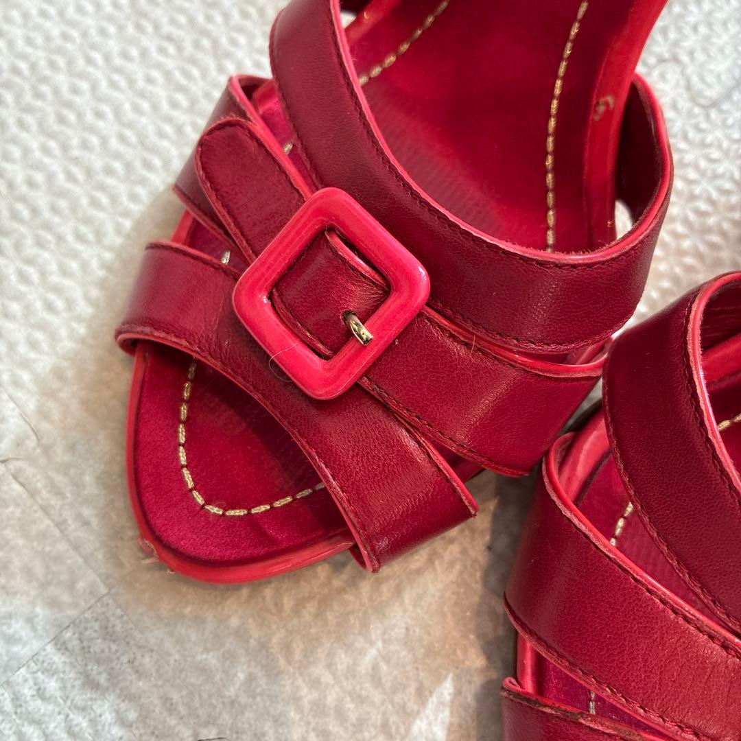 美品 Christian Dior レッド ストラップサンダル