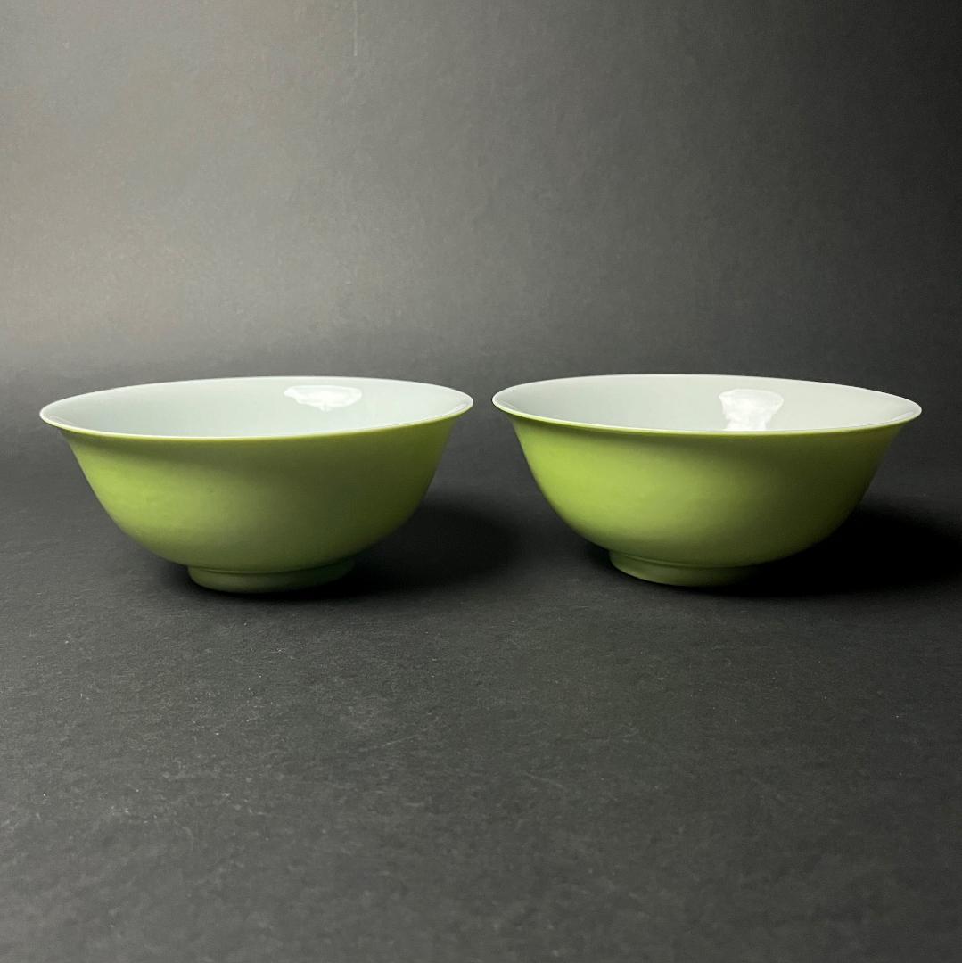 唐物 緑釉碗 一対 大清乾隆年製 款 中国美術 古玩 SN820