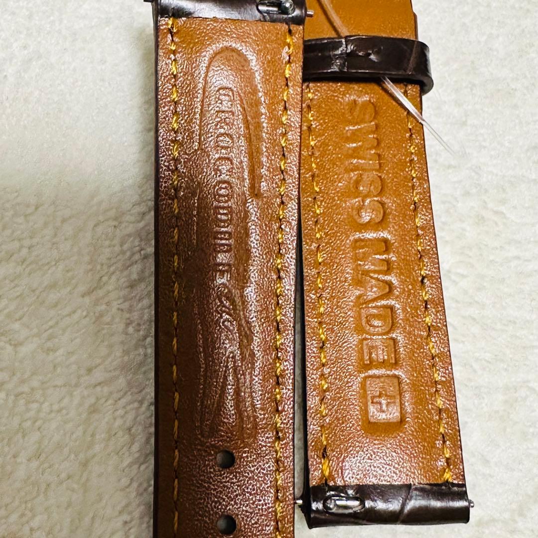 1009#18mm-16mmダークブラウン☆本物クロコダイルベルト☆スイス製