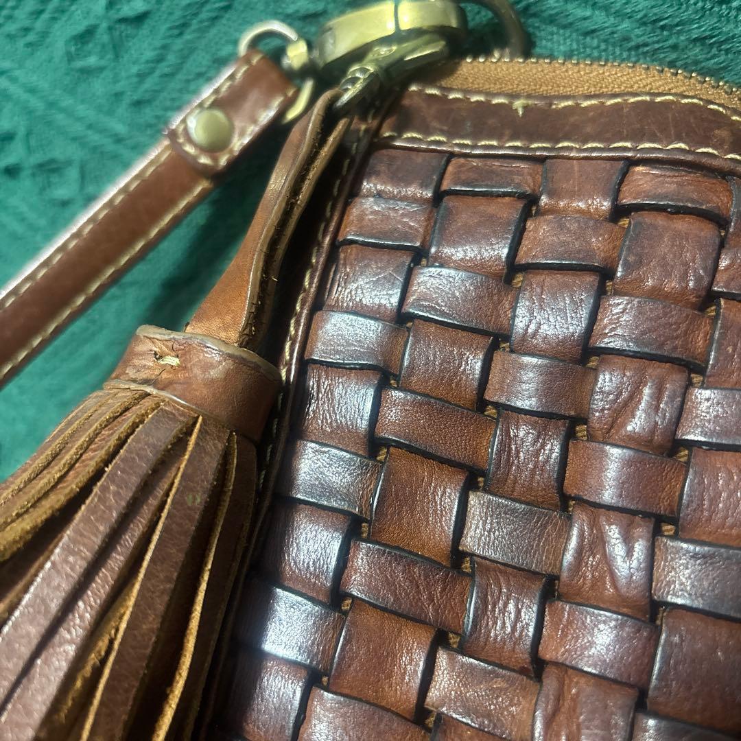ブラウン革製編み込みハンドバッグ - メルカリ