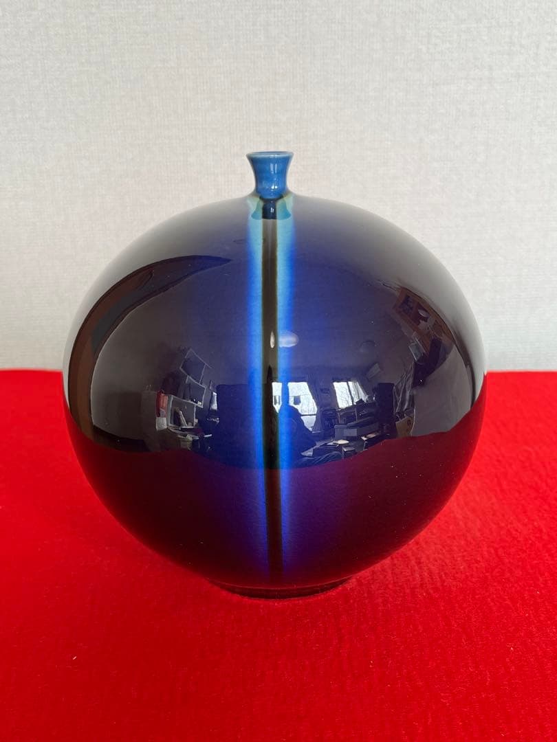 希少】三代 人間国宝 徳田八十吉 (正彦銘)深厚耀彩 線文 壺 T245