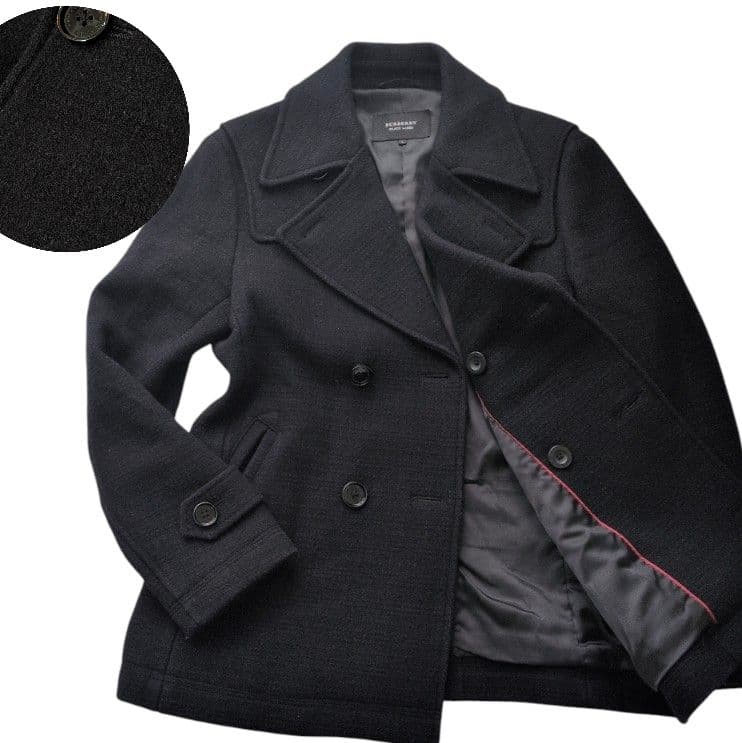 希少　バーバリー　Lサイズ　ウールダブルブレストピーコート　シャドーチェック BURBERRY（バーバリー） メルトンウール ダブルブレスト ピーコート